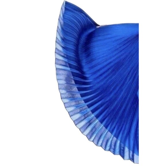 $350 Alice + Olivia Yuki pleated dress cobalt blue Padded Shoulder Sz Small Midi - Picture 8 of 9